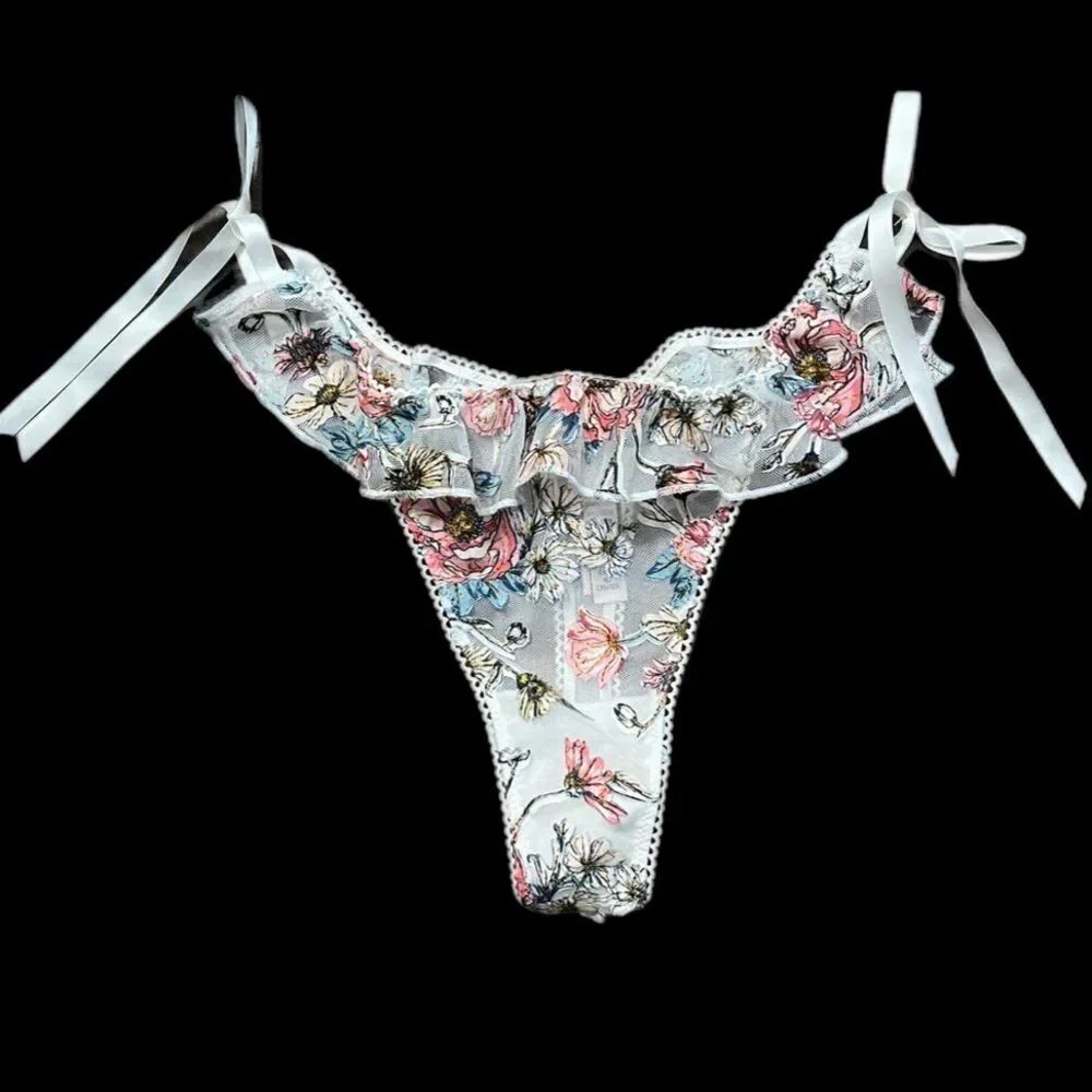 Victorias Secret Dream Angels mesh with floral appliqué Thong panty multicolor M
